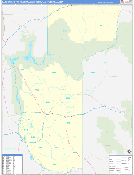 Lake Havasu City-Kingman Metro Area Wall Map Basic Style